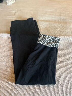 Always you Black Leggings with Leopard Print fold over waist band